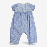 Romper blue and white leaf pattern with wood effec