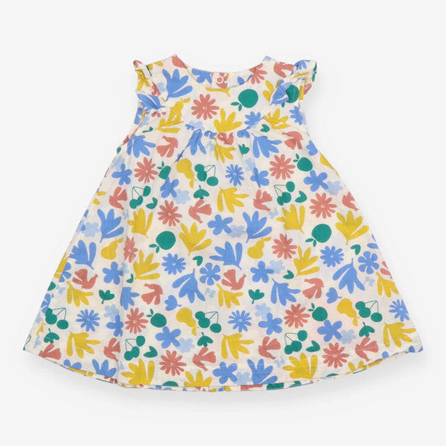 Woven dress White with Multi Coloured Leaves