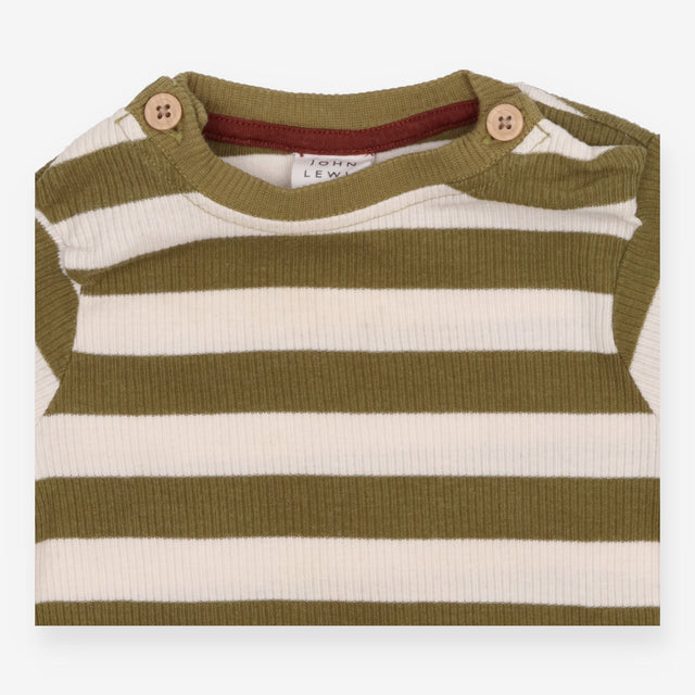 Tee Long Sleeve Ribbed Green and Cream Strip
