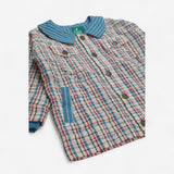 Shacket with blue striped collar