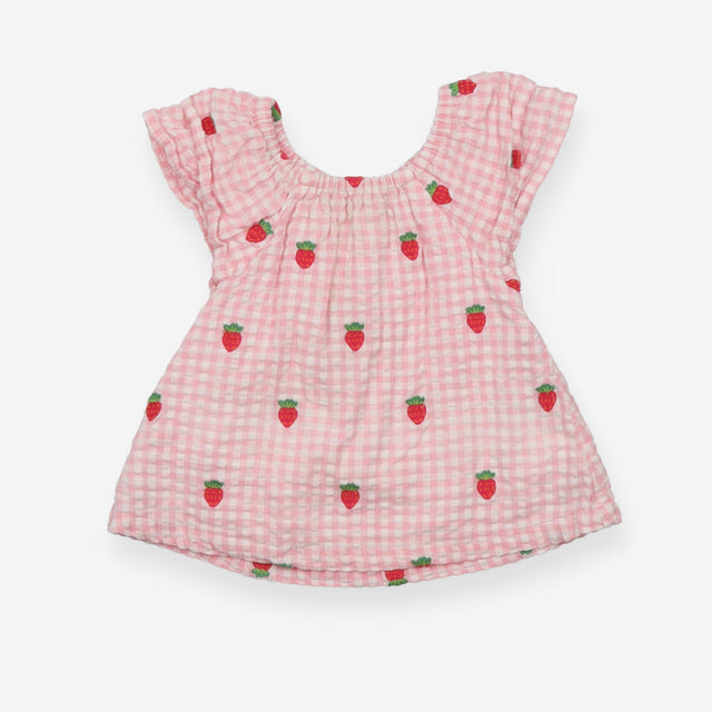 Tunic pink gingham strawberries