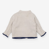 Cardigan cream cable blue edging 