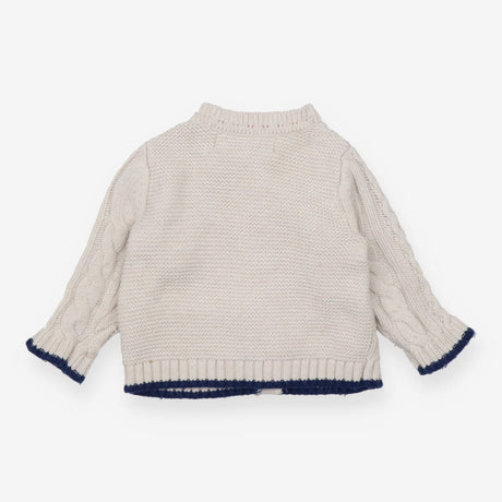 Cardigan cream cable blue edging 