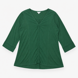 Long Sleeve V-Neck Silk Blend Tunic Top Forest Gre