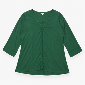 Long Sleeve V-Neck Silk Blend Tunic Top Forest Gre