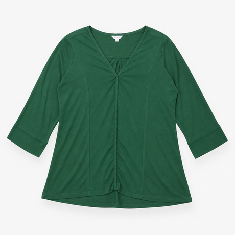 Long Sleeve V-Neck Silk Blend Tunic Top Forest Gre