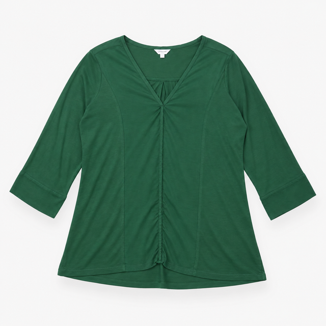 Long Sleeve V-Neck Silk Blend Tunic Top Forest Gre