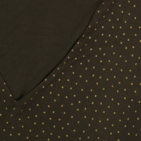 Green Gold Spot Jersey Midi Dress V Neck 3/4 Sleev