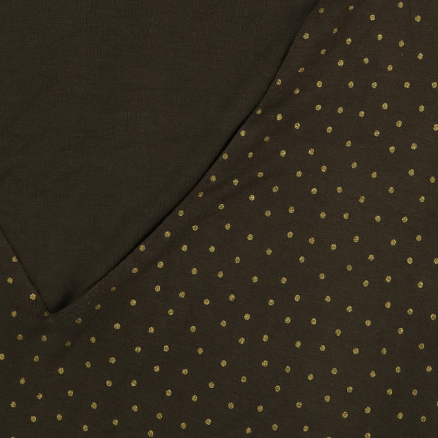 Green Gold Spot Jersey Midi Dress V Neck 3/4 Sleev