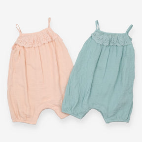 Waffle Rompers Light Teal and Peach 2-Packs