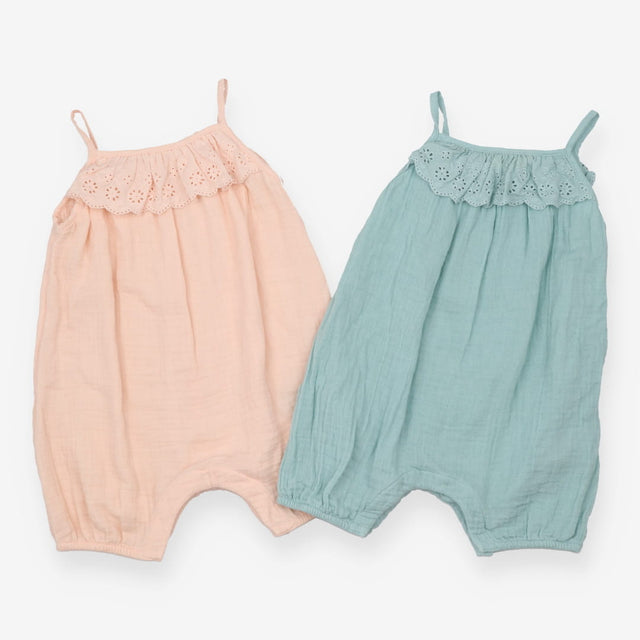 Waffle Rompers Light Teal and Peach 2-Packs