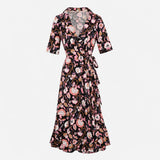 Black Pink Floral Viscose Stretch Jersey Wrap Shor