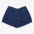 High Waisted Pleated Denim Shorts Dark Blue