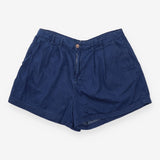 High Waisted Pleated Denim Shorts Dark Blue