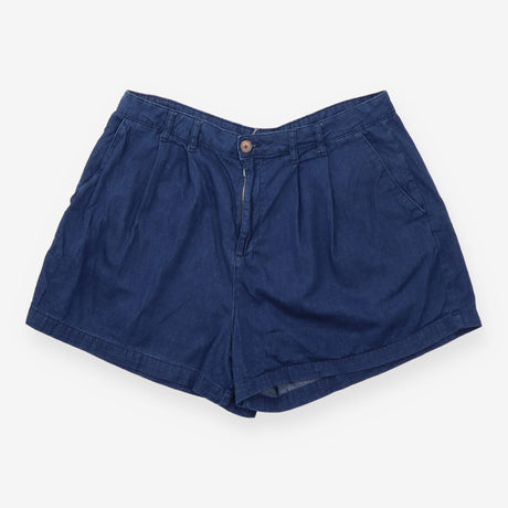 High Waisted Pleated Denim Shorts Dark Blue