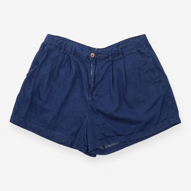 High Waisted Pleated Denim Shorts Dark Blue
