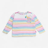 Tee LS white stripe giraffe on pocket 