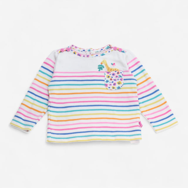 Tee LS white stripe giraffe on pocket 