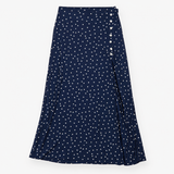 Midi Skirt Polka Dot Button Detail Navy