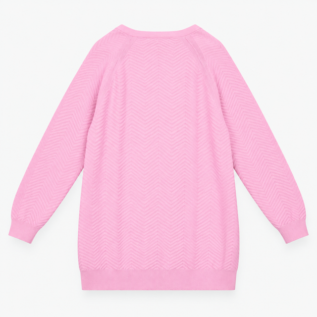 Cardigan Pink Textured Chevron Knit Open Front Lon