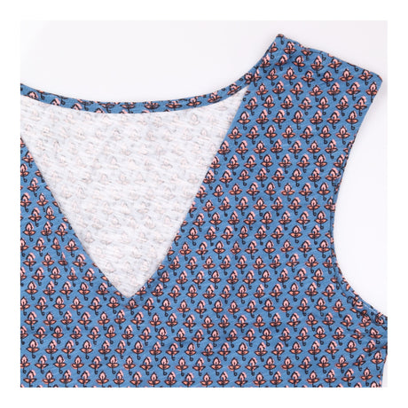 Dress Blue Floral Print Sleeveless Cotton Shift