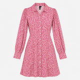 Mini Shirt Dress Pink White Ditsy Floral Print Lon