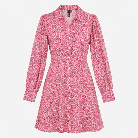 Mini Shirt Dress Pink White Ditsy Floral Print Lon