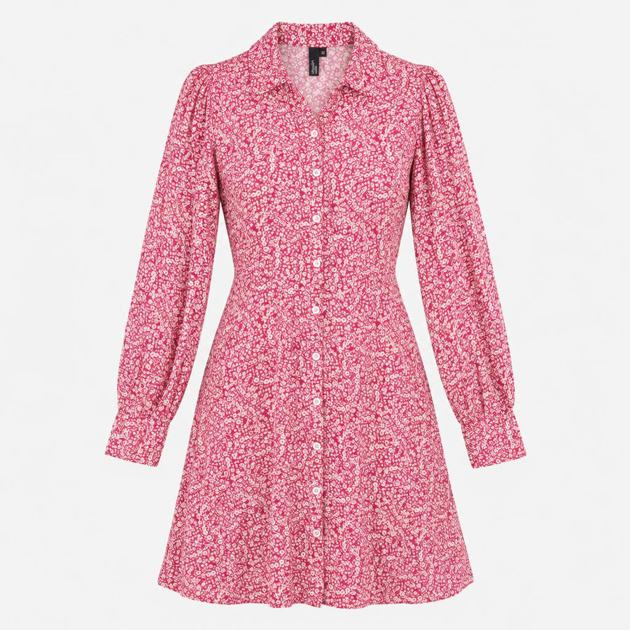 Mini Shirt Dress Pink White Ditsy Floral Print Lon