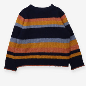 Sweater Knit Navy Orange Blue Stripe