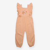 Peach Pink Dungarees with Flowers