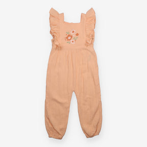 Peach Pink Dungarees with Flowers