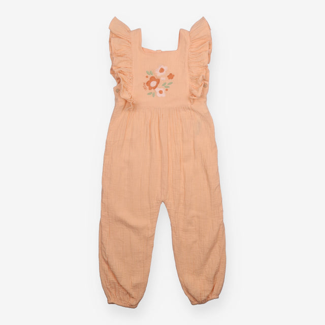 Peach Pink Dungarees with Flowers