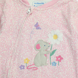 Sleepsuit Zipped Pink Floral with Applique Mouse H