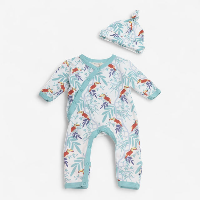 Sleepsuit & Hat Blue Parrot Print 