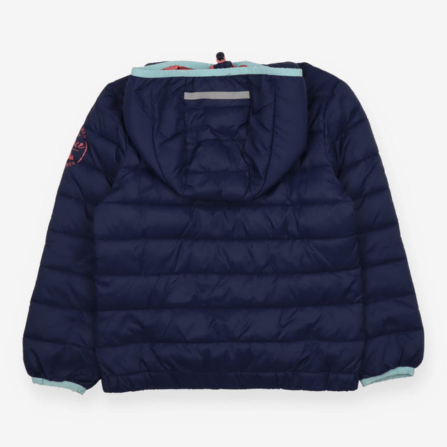 Coat puffa navy blue coloured stripes hood