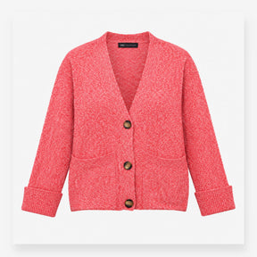 Cardigan V Neck Button Front Marl Pink