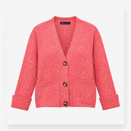 Cardigan V Neck Button Front Marl Pink