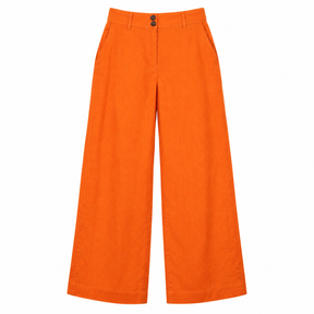 Trousers Linen Wide Leg High Waist Orange Petite