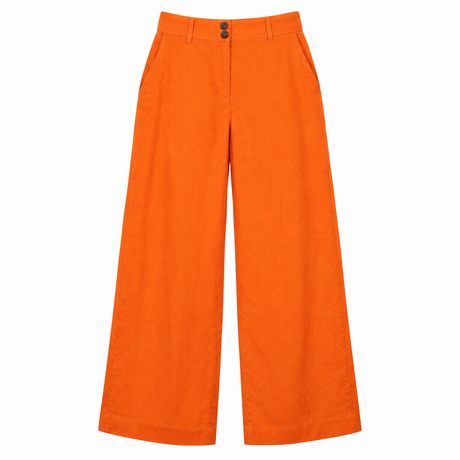 Trousers Linen Wide Leg High Waist Orange Petite