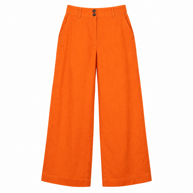 Trousers Linen Wide Leg High Waist Orange Petite