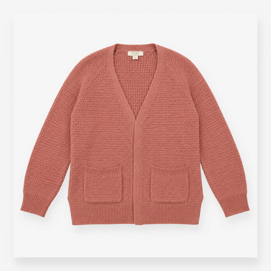 Cardigan Pink Open Front Chunky Knit Pocket