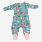 Sleepsuit Green with Tree Houses and Clouds