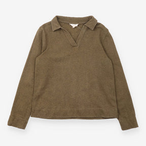 Sweatshirt Khaki Green Collared V Neck Long Sleeve