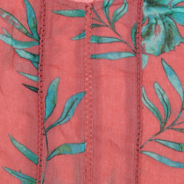 Pink Teal Leaf Print Strappy Summer Cami Top