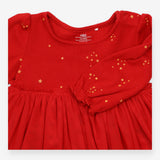 Dress red rib top LS net skirt stars