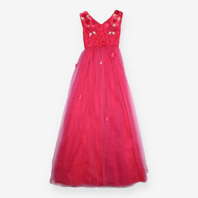 Dress Pink with Lace Bodice with Floral Applique a
