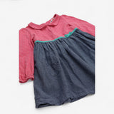 Pink Spotted Dress with Denim Skirt