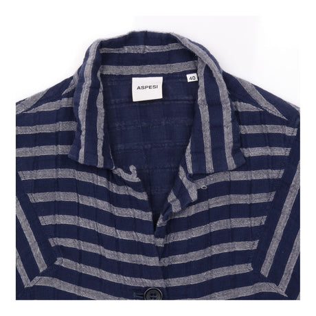Shirt Short Sleeve Striped Textured Navy