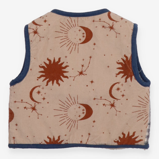 Gilet cord cream with check and moon sun fleece li