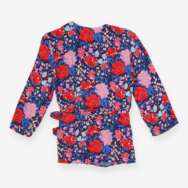 Floral Wrap Top Navy Pink Long Sleeve